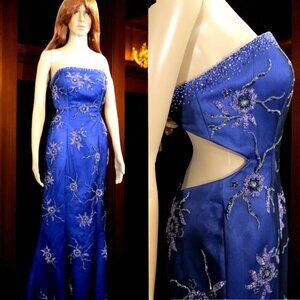 Elegant Blue Beaded Long Gown